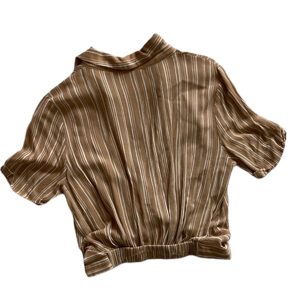 Tan and white striped button-up crop top. Size medium. Fika the Brand. - Picture 2 of 4